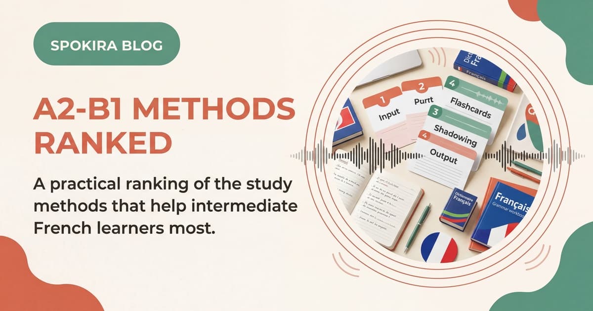 A2-B1 French learning methods ranked on cards from input to output