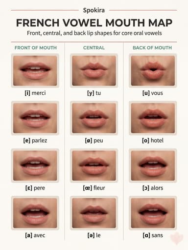 French liaison examples chart showing common linked phrases, the pronounced linking consonant, and simple required versus optional examples.