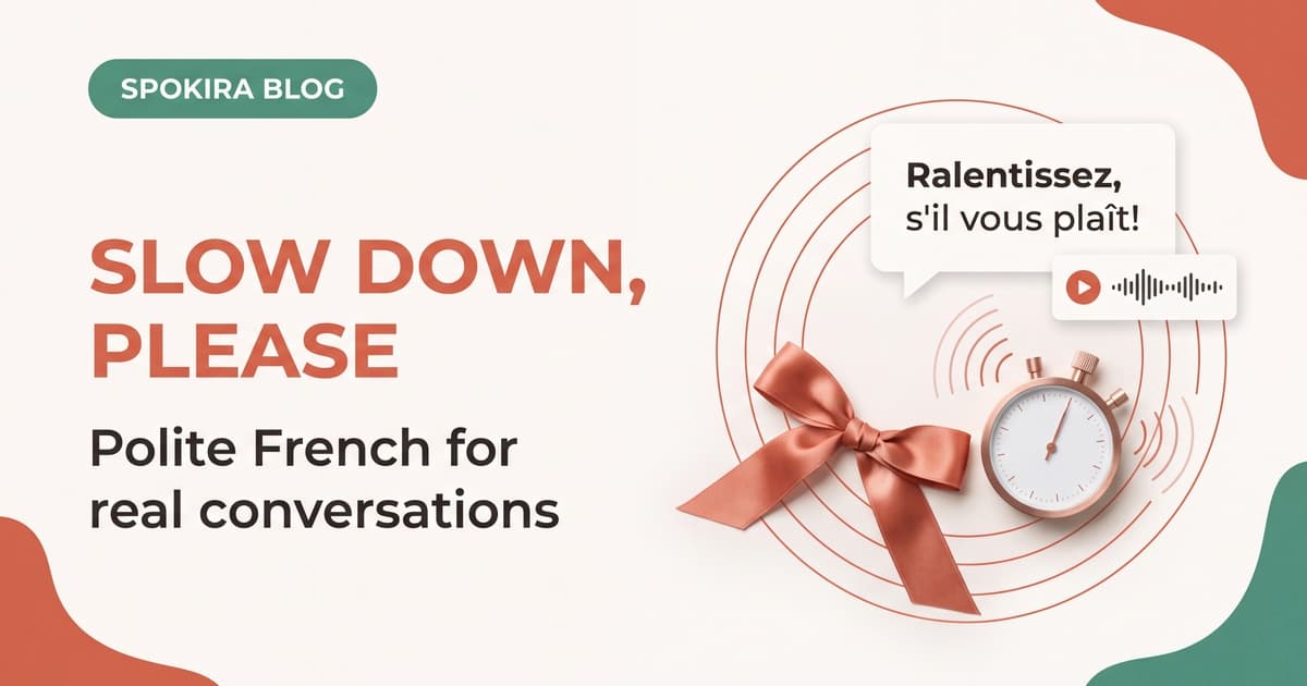 French conversation repair card showing a request to speak more slowly